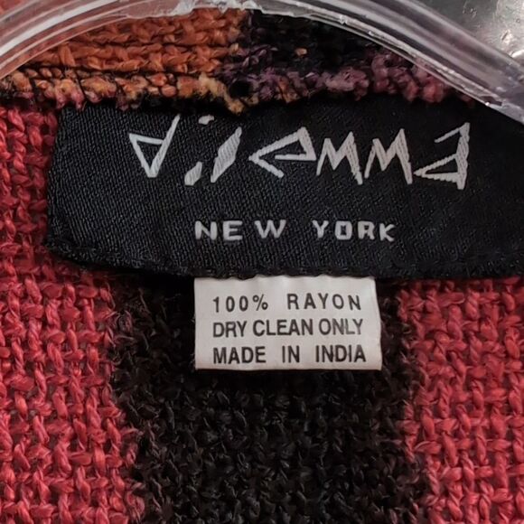 Dilemma Vintage Art To Wear Multicolor Burlap Rayon Fringed Open Cardigan - Picture 3 of 6